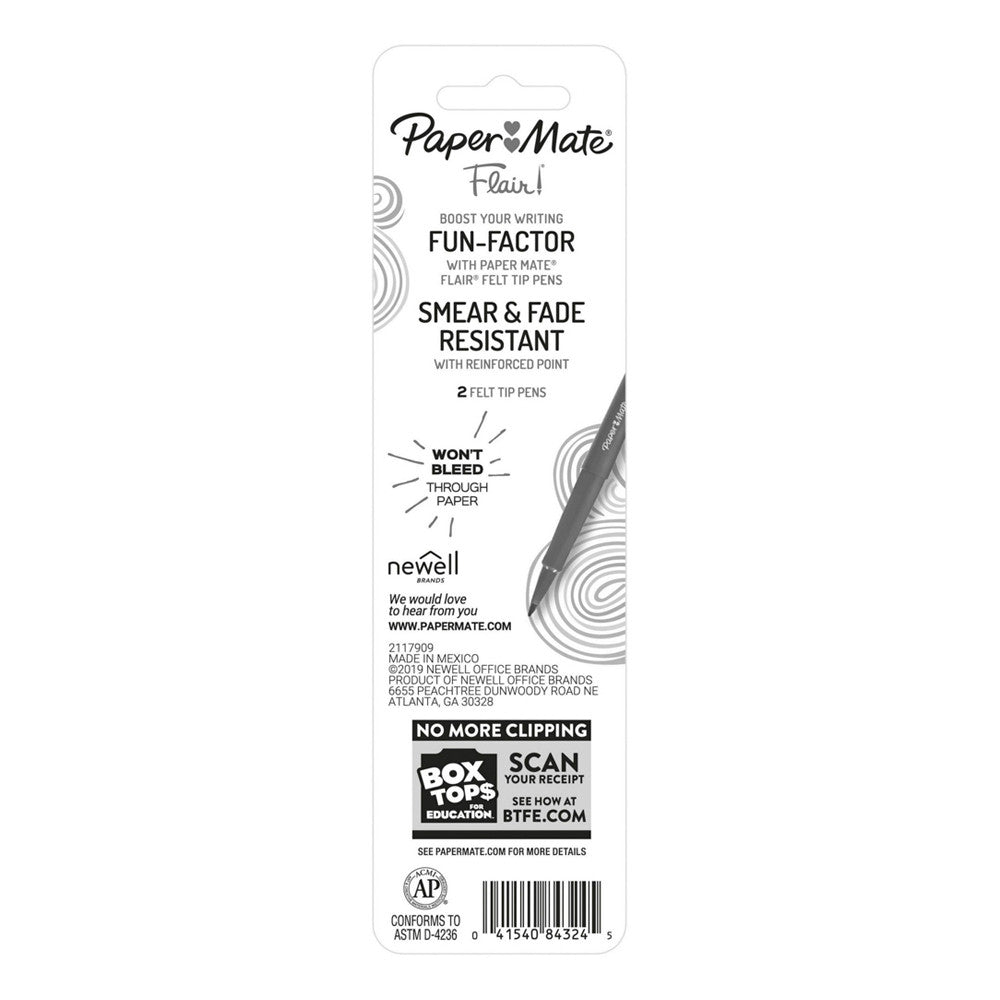 Paper Mate Flair Medium Point Felt Tip Pen, Black, 2/Pack