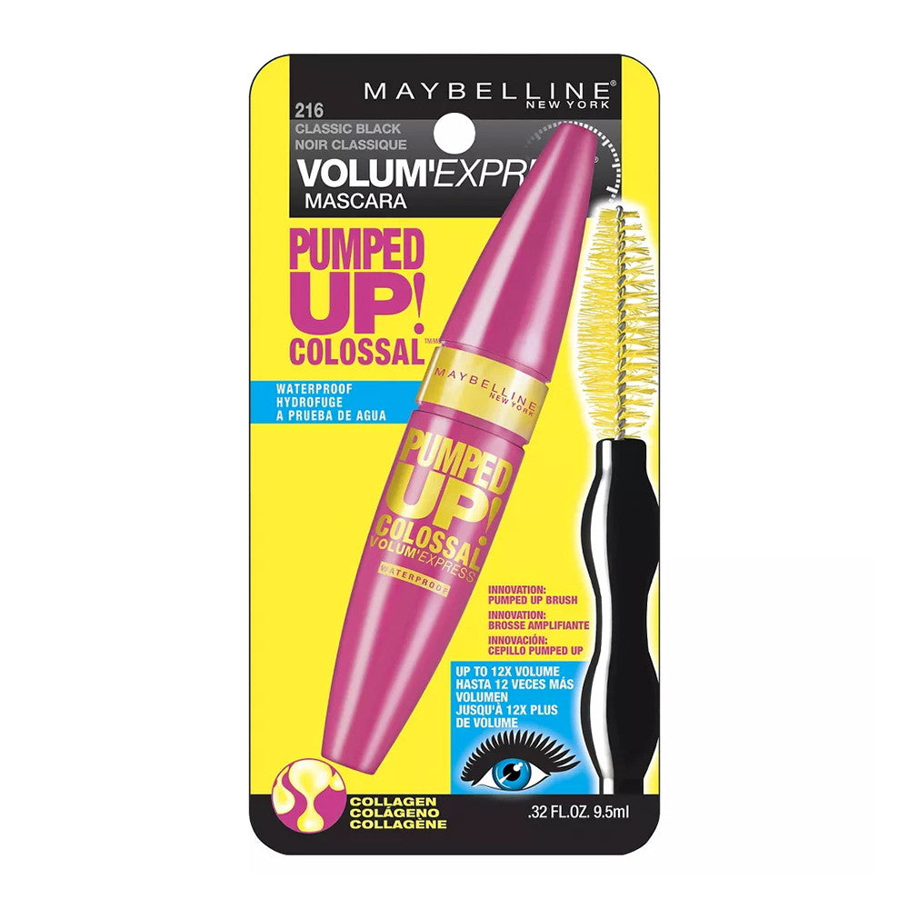 Maybelline Volum Express Pumped Up Colossal Waterproof Mascara, Classic Black, 0.32 Oz