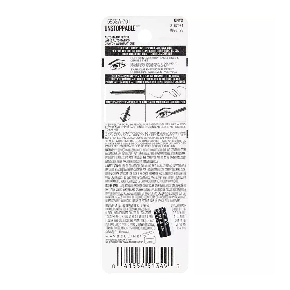 Maybelline Unstoppable Waterproof Black Eyeliner, Onyx, 1 Ea