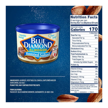 Blue Diamond Roasted Almonds Salted, 6 Oz