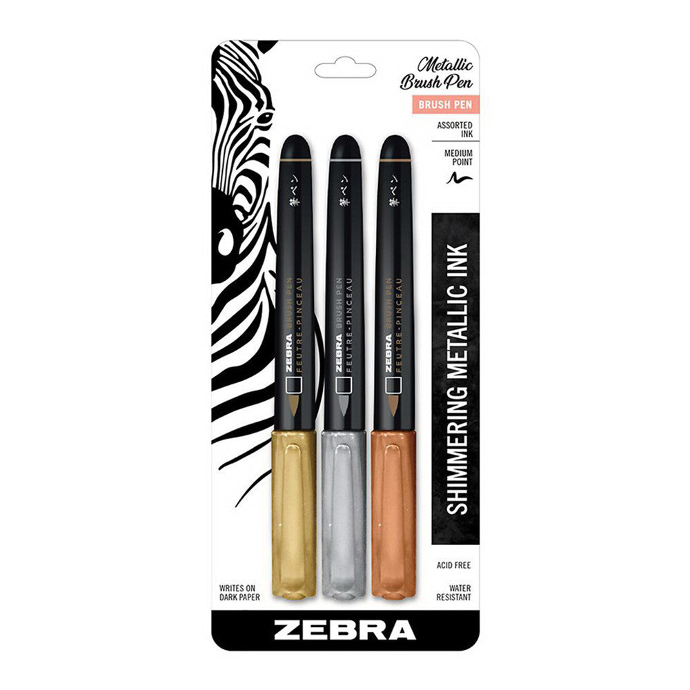 Zebra Metallic Brush Pen Set, 3 Ea