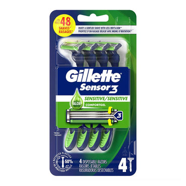 Gillette Sensor 3 Triple-Blade Disposable Razor For Men, 4 Ea