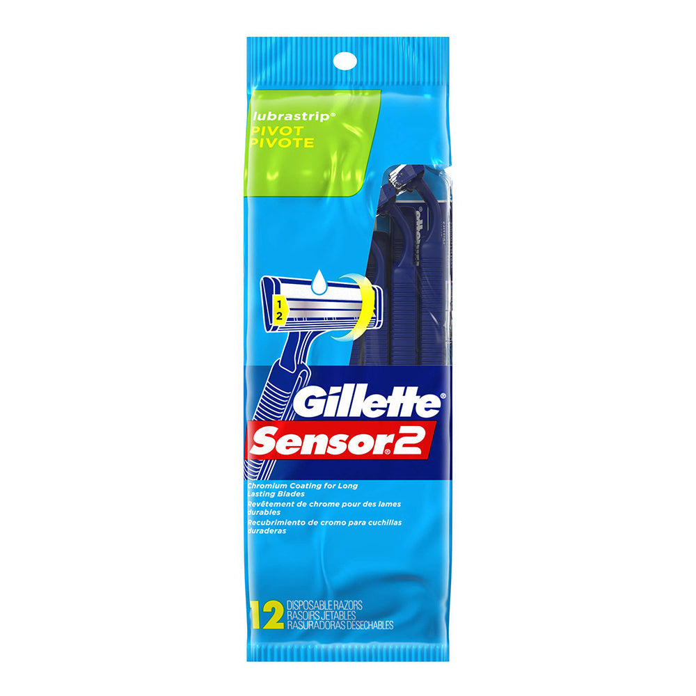 Gillette Sensor 2 Pivot Disposable Razors Long Lasting Blades 12Ea