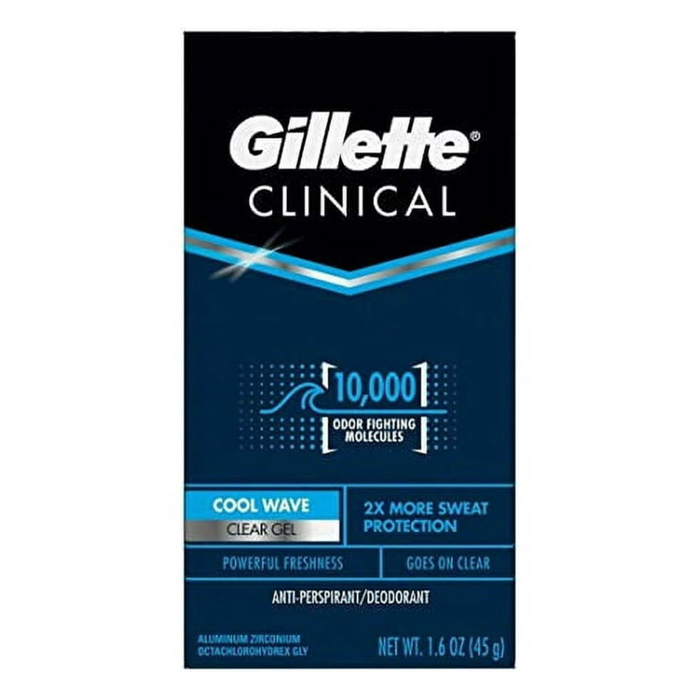 Gillette Mens Antiperspirant and Deodorant Clear Gel Cool Wave for Sweat and Odor Protection 1.6Oz (45g)