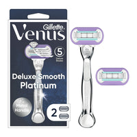 Gillette Venus Deluxe Smooth Platinum Womens Razor and 2 Blade Refills, Silver