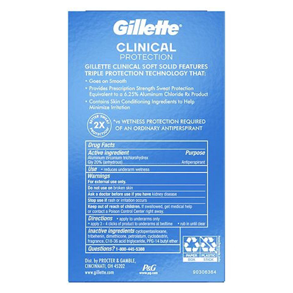 Gillette Clinical Protection Soft Solid Antiperspirant Deodorant, Arctic Ice, 1.7 Oz