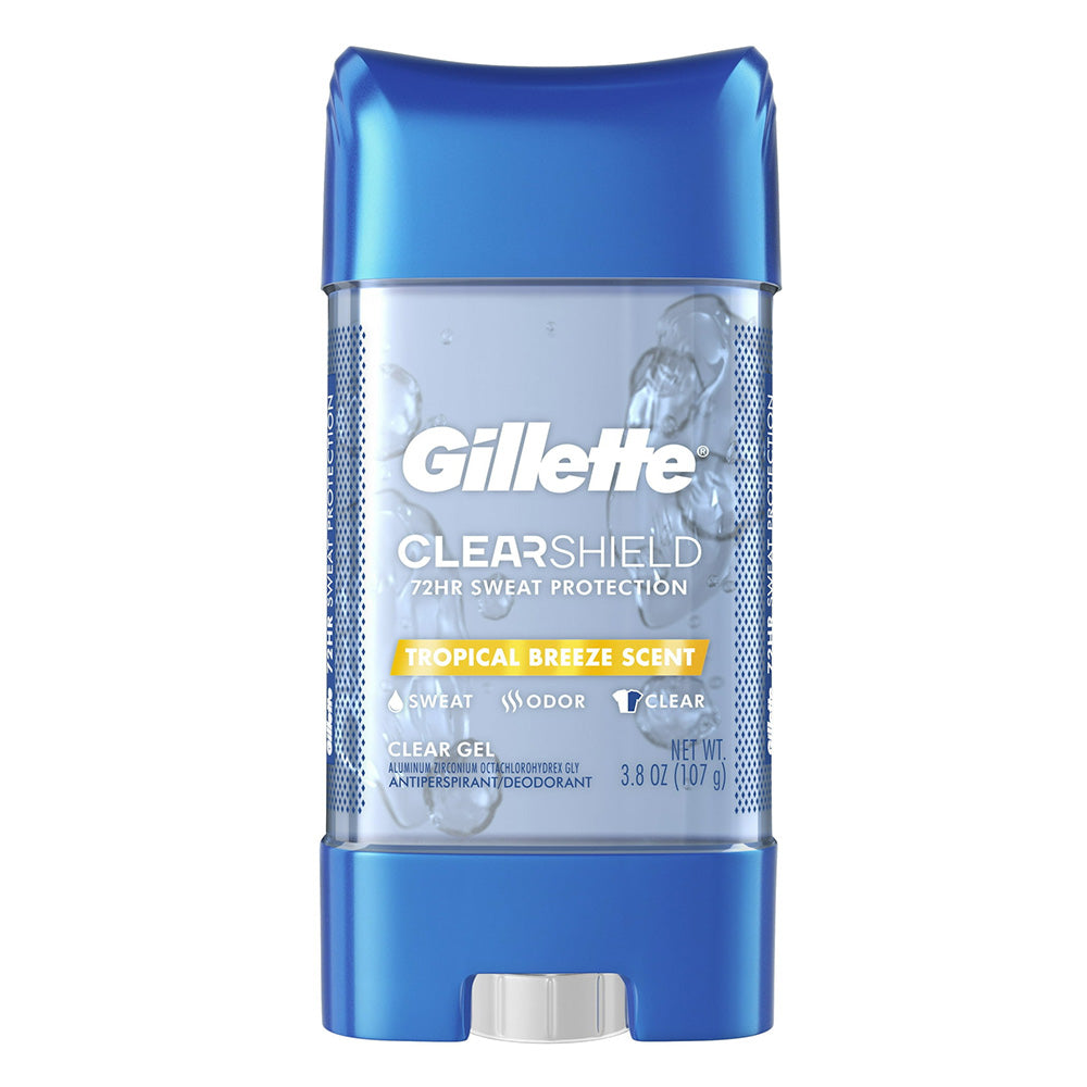 Gillette Mens Antiperspirant and Deodorant Clear Shield Gel Tropical Breeze Scent for Sweat Protection 3.8Oz (107g)