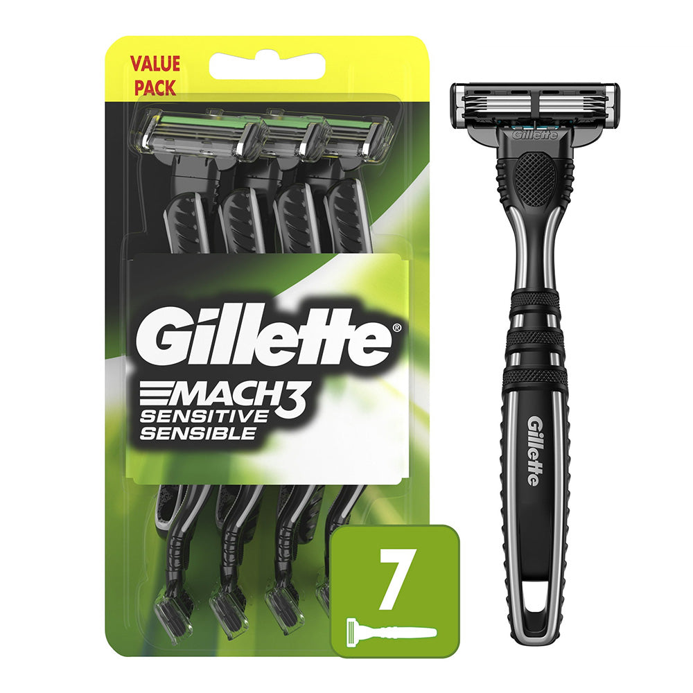 Gillette Mens Mach3 Disposable Razors Sensitive for Smooth Shave 7Ea