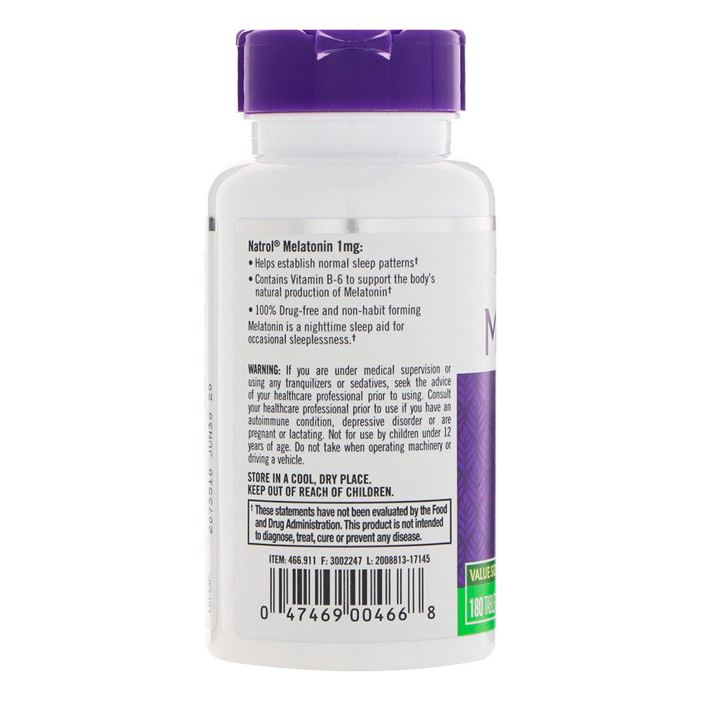 Natrol Melatonin 1Mg Tablets Natural Restful Sleep Aid 180 Tablets