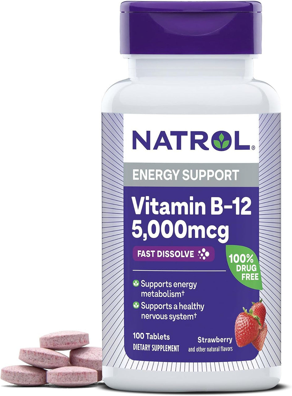 Natrol Vitamin B12 Fast Dissolve 5000 Mcg Tablets, Strawberry, 100 Ea