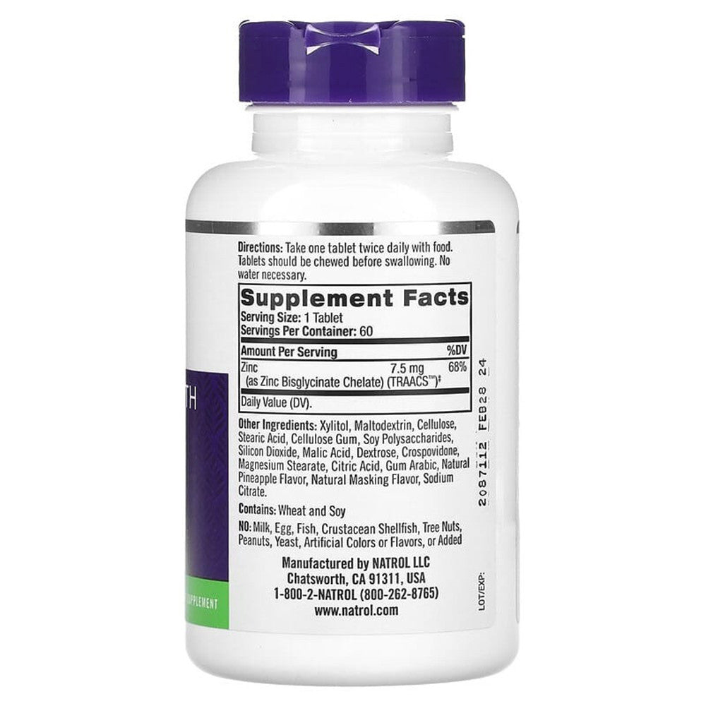 Natrol High Absorption Zinc Immune Health Support Tablets, Natural Pineapple Flavor, 60 Ea