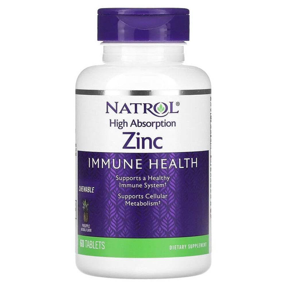 Natrol High Absorption Zinc Immune Health Support Tablets, Natural Pineapple Flavor, 60 Ea