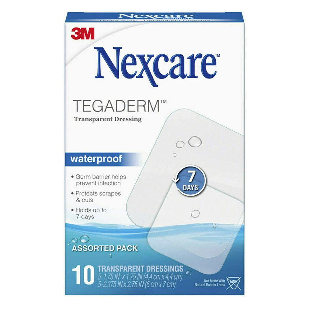Nexcare Tegaderm Transparent Waterproof Dressing Grade Bandages Assorted Sizes, 10 Ea