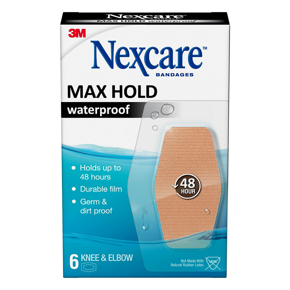 Nexcare Max Hold Knee and Elbow Waterproof Bandages, 6 Ea
