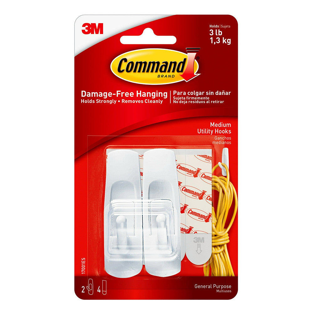 Command Medium Utility Hooks, White, Damage Free Organizing, One Pair, 12 Ea