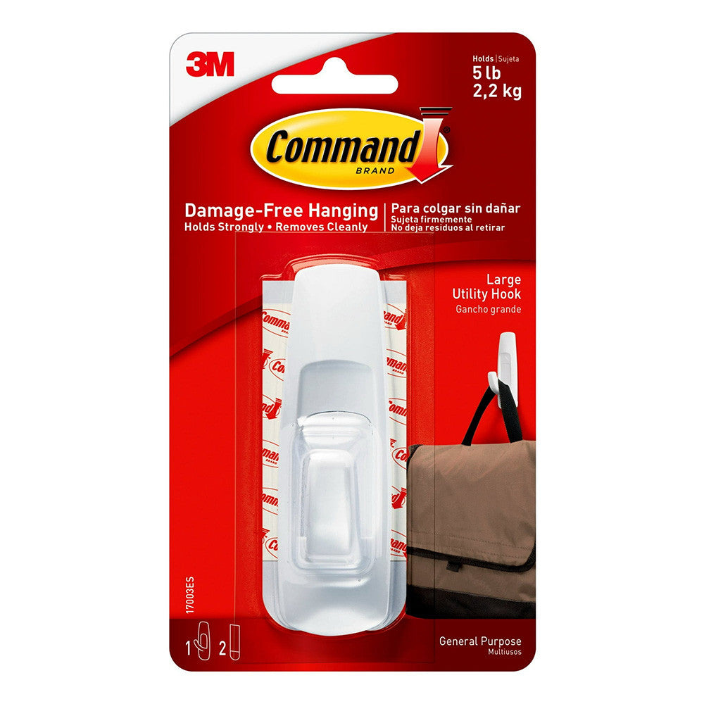 Command Utility Hook Removable Adhesive, Plastic, White, 1 Ea