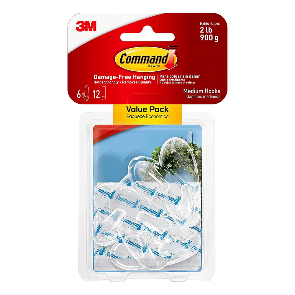3M Command Damage Free Hanging Medium Hook Strips 6Ea