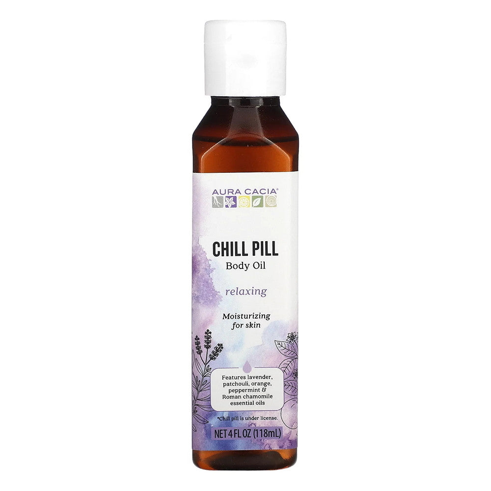 Aura Cacia Chill Pill Body Oil, Relaxing Skin Moisturizer, 4 Oz