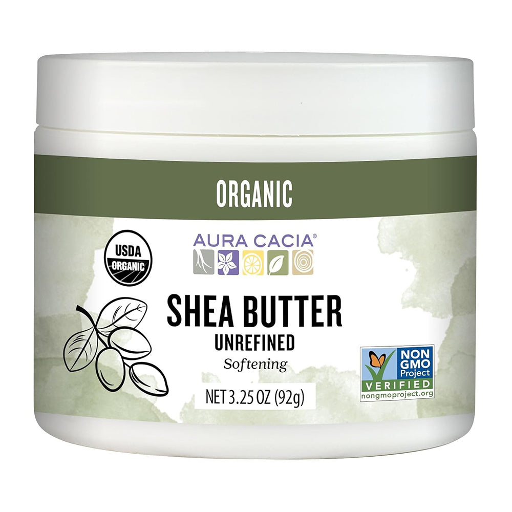 Aura Cacia Organic Shea Butter Unrefined Body Cream Moisturizing and Nourishing Skin Care 3.25Oz (92g)