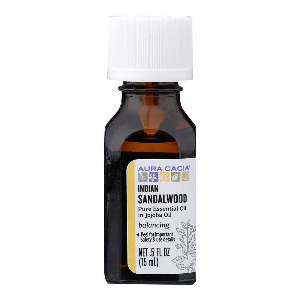 Aura Cacia Indian Sandalwood Pure Essential Oil in Jojoba Oil, 0.5 Oz