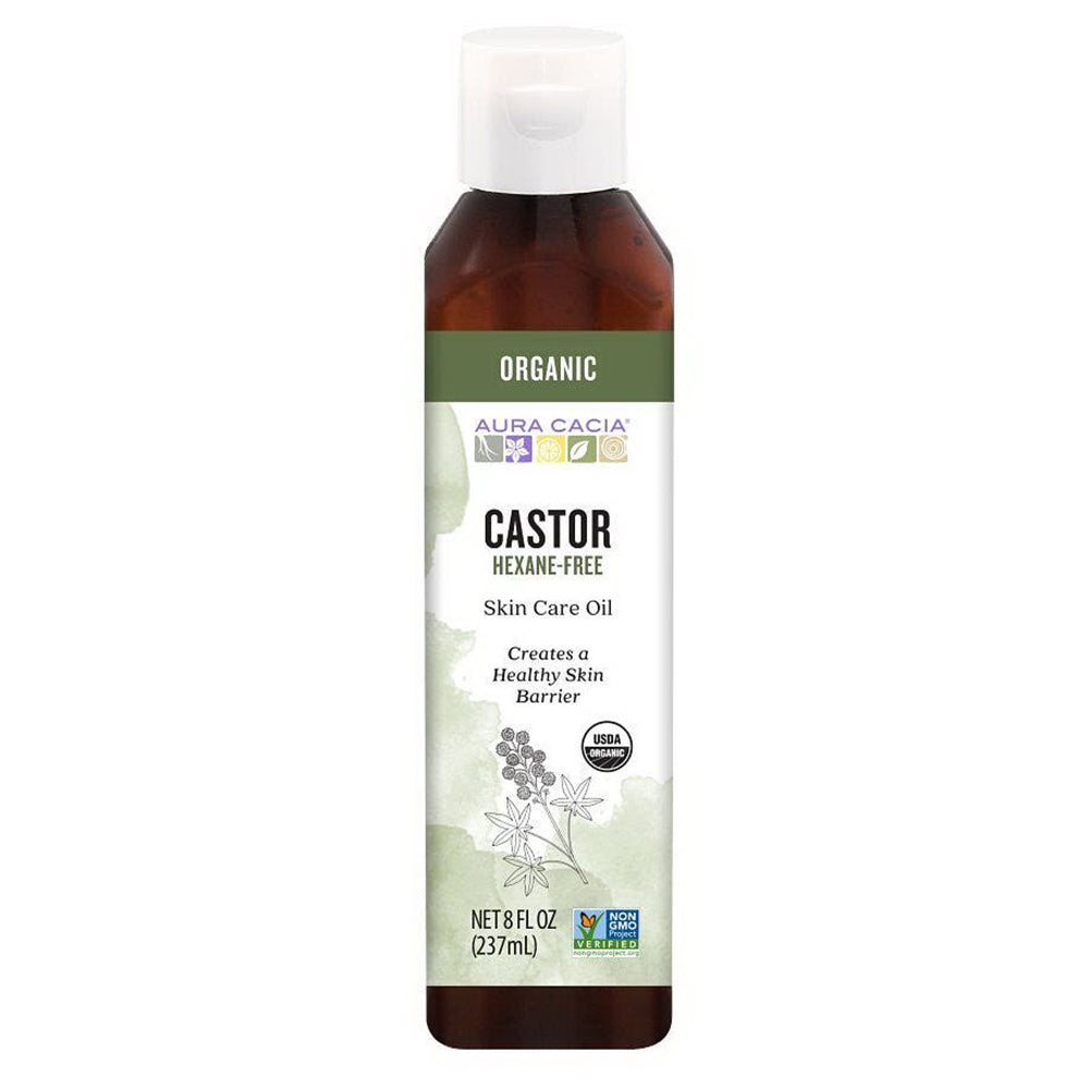 Aura Cacia Organic Castor Skin Care Oil Creates Healthy Skin Barrier Hexane Free 8Oz (237ml)