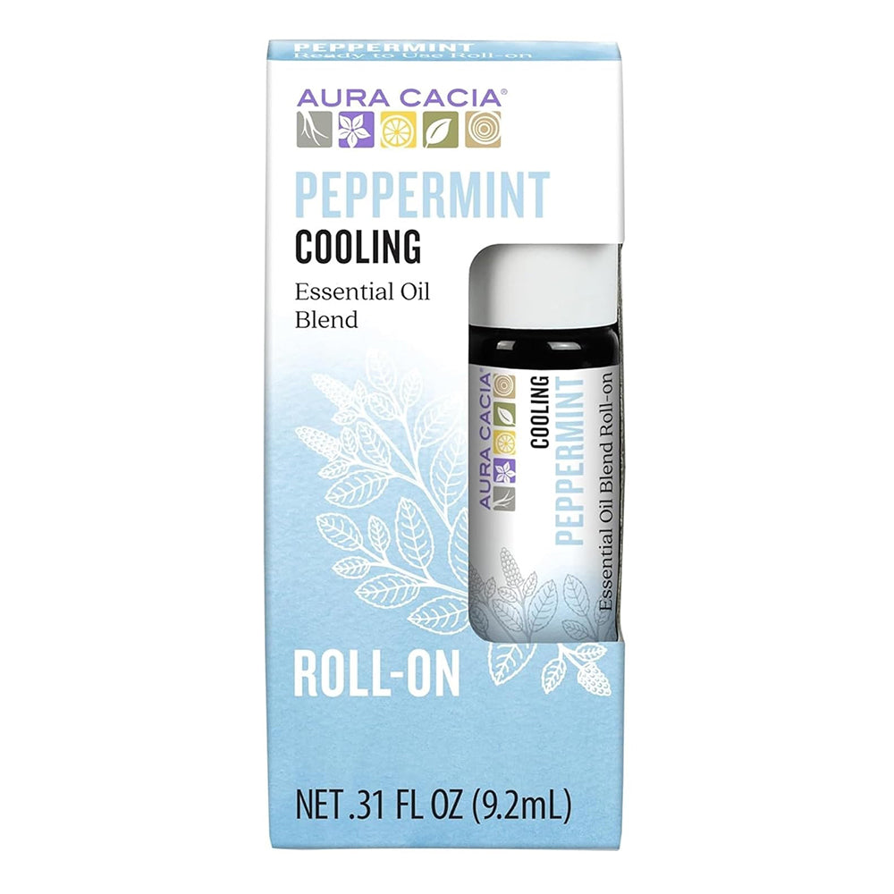Aura Cacia Roll On Essential Oil Blend Peppermint Perfect for Safely Applying to the Skin to Refresh 0.31Oz (9.2ml)