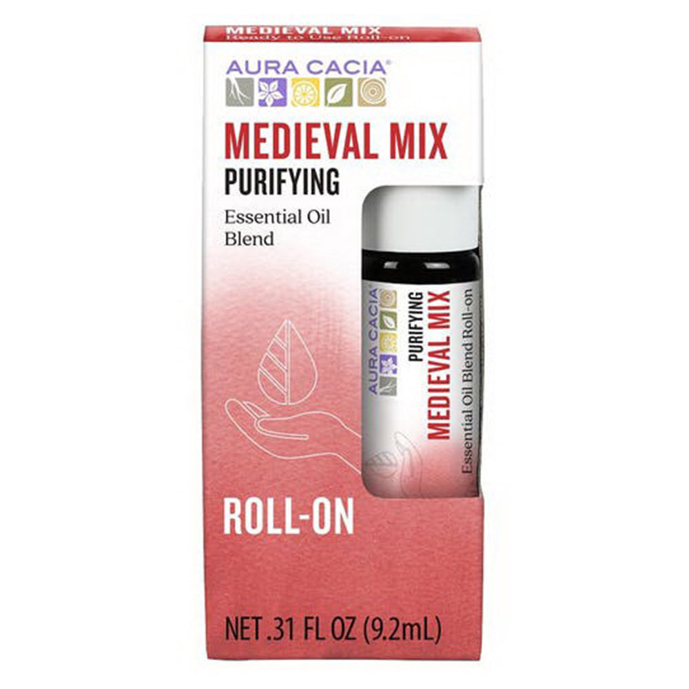 Aura Cacia Oil Medieval Essential Oil Blend Roll On Purifying Aromatic Experience 0.31Oz (9.2ml)
