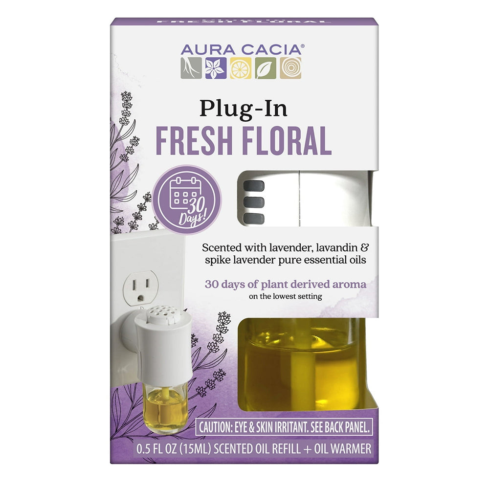 Aura Cacia Fresh Floral Plug In Oil Warmer and Refill for Continuous Natural Home Fragrance 0.5Oz (15ml)