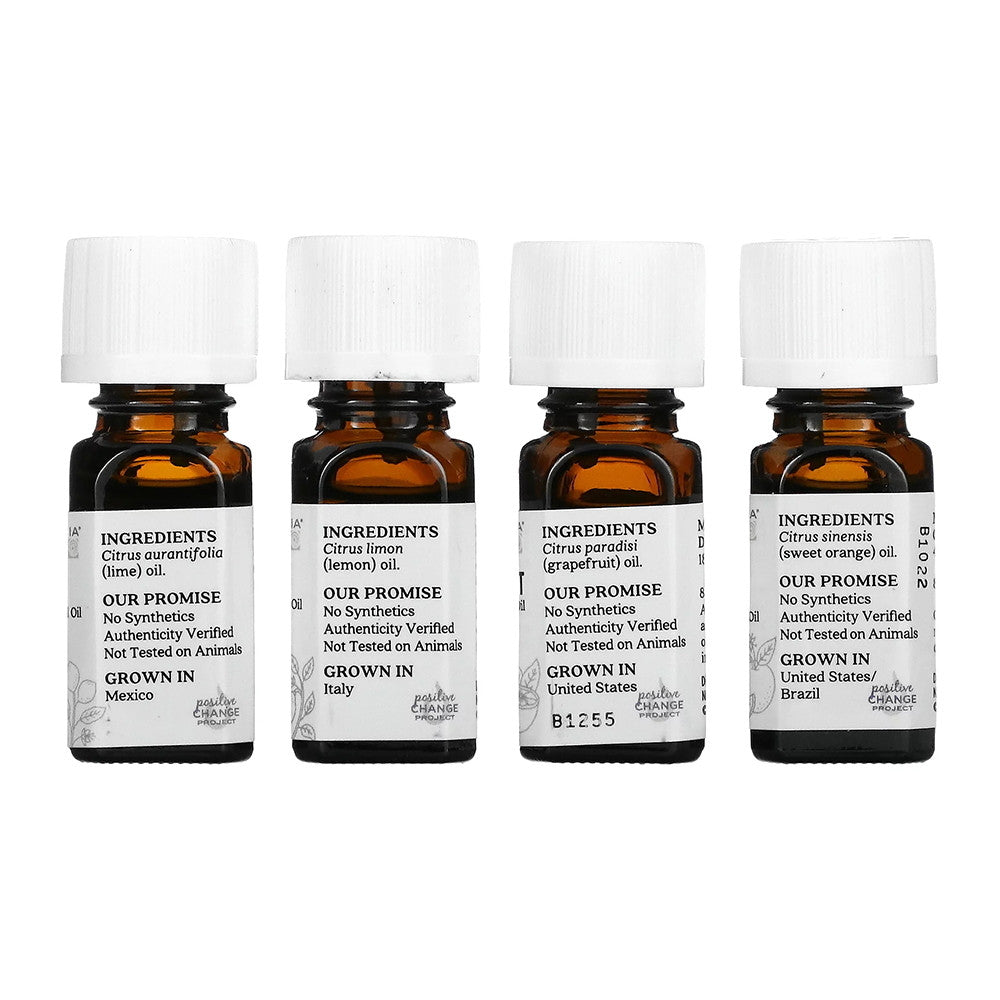 Aura Cacia Cheerful Pure Essential Oils Uplifting Kit, Grapefruit, Lemon, Lime and Sweet Orange, 4 Ea