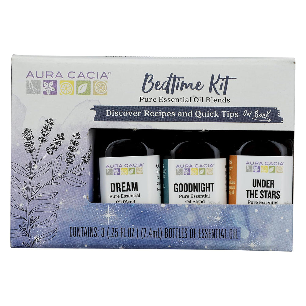 Aura Cacia Pure Essential Oil Blends Bedtime Kit for Calming Aromatherapy and Sleep Routine 0.25Oz (7.4ml) 3Ea