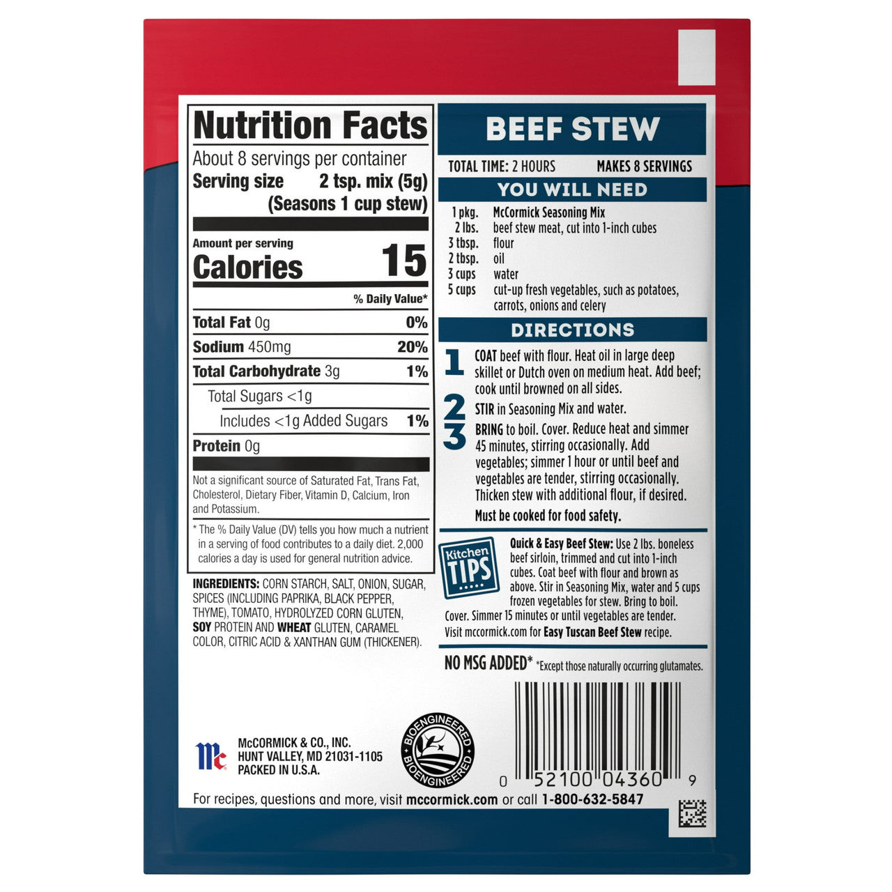 McCormick Classic Beef Stew Seasoning Mix Packet, 1.5 oz