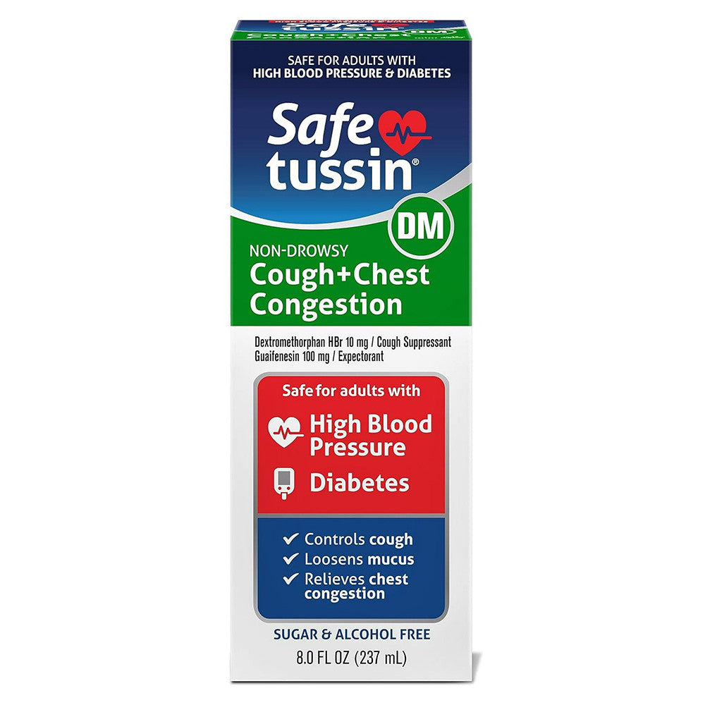 Safetussin Dm Cough and Chest Congestion Relief Syrup for High Blood Pressure and Diabetes, 8 Oz