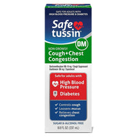 Safetussin Dm Cough and Chest Congestion Relief Syrup for High Blood Pressure and Diabetes, 8 Oz
