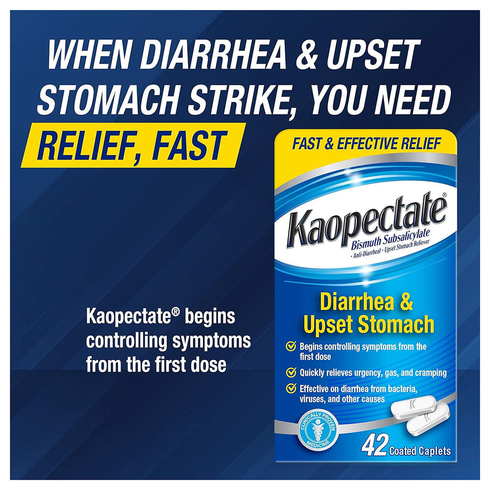 Kaopectate Diarrhea and Upset Stomach Pain Relief Coated Caplets, 42 Ea