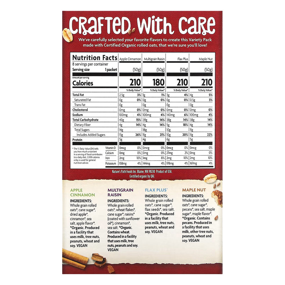 Nature's Path Organic Instant Oatmeal Variety Pack, 8 Packets, 14 Oz