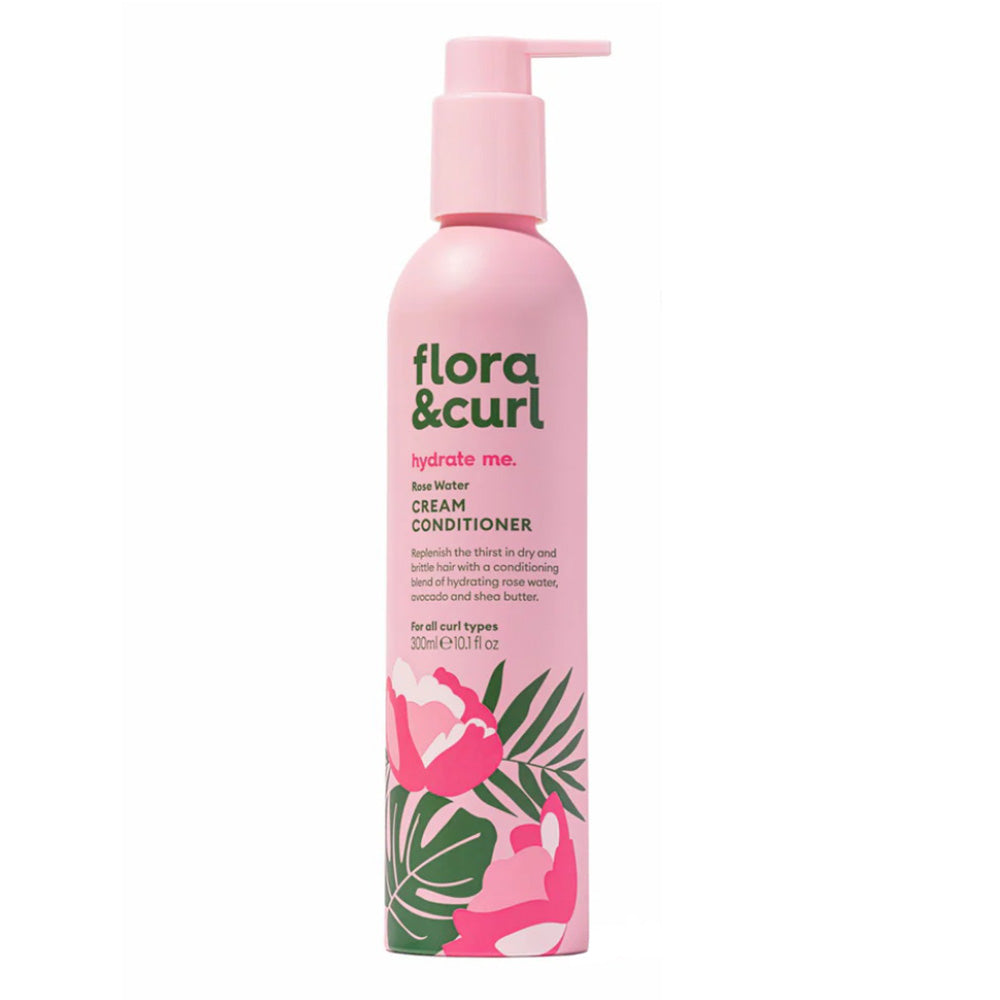 Flora and Curl Rosewater Cream Conditioner Moisturizes and Defines Curls 10.1Oz (300ml)