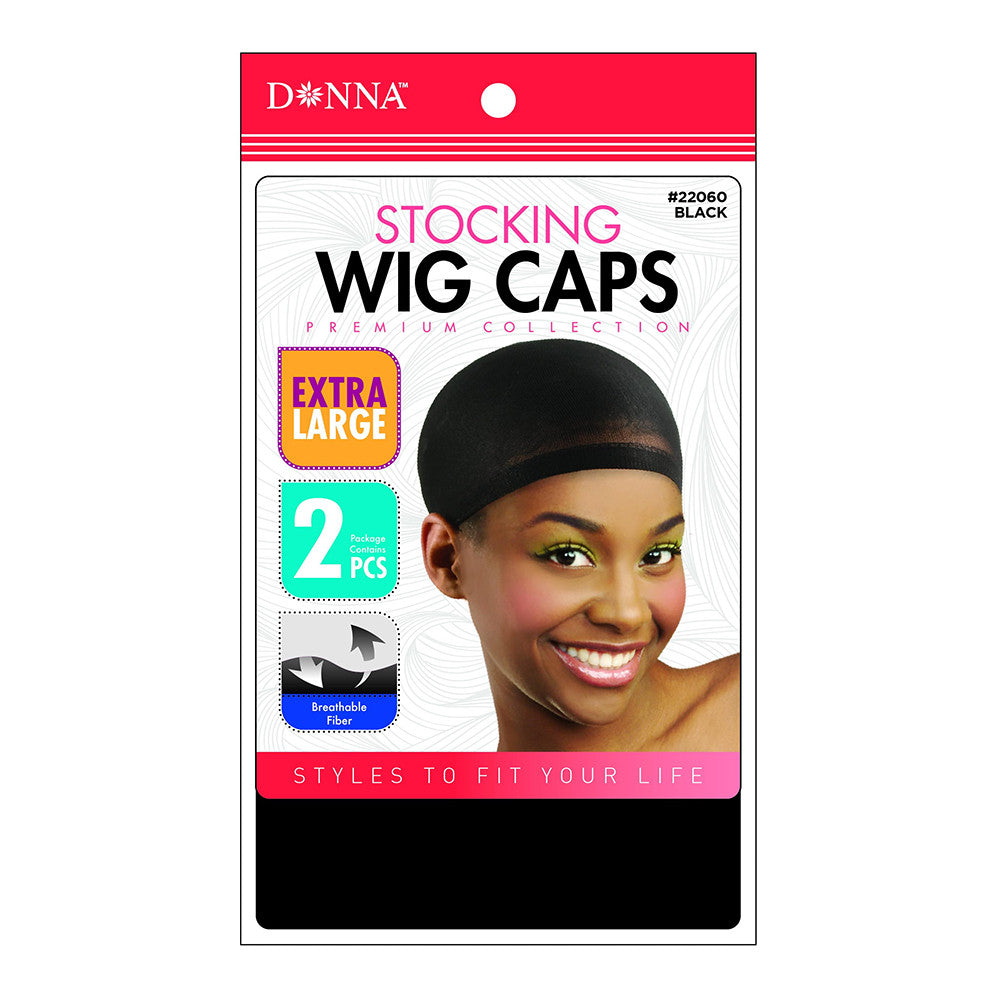 Donna Stocking Wig Caps, X Large 22060 Black, 2 Ea