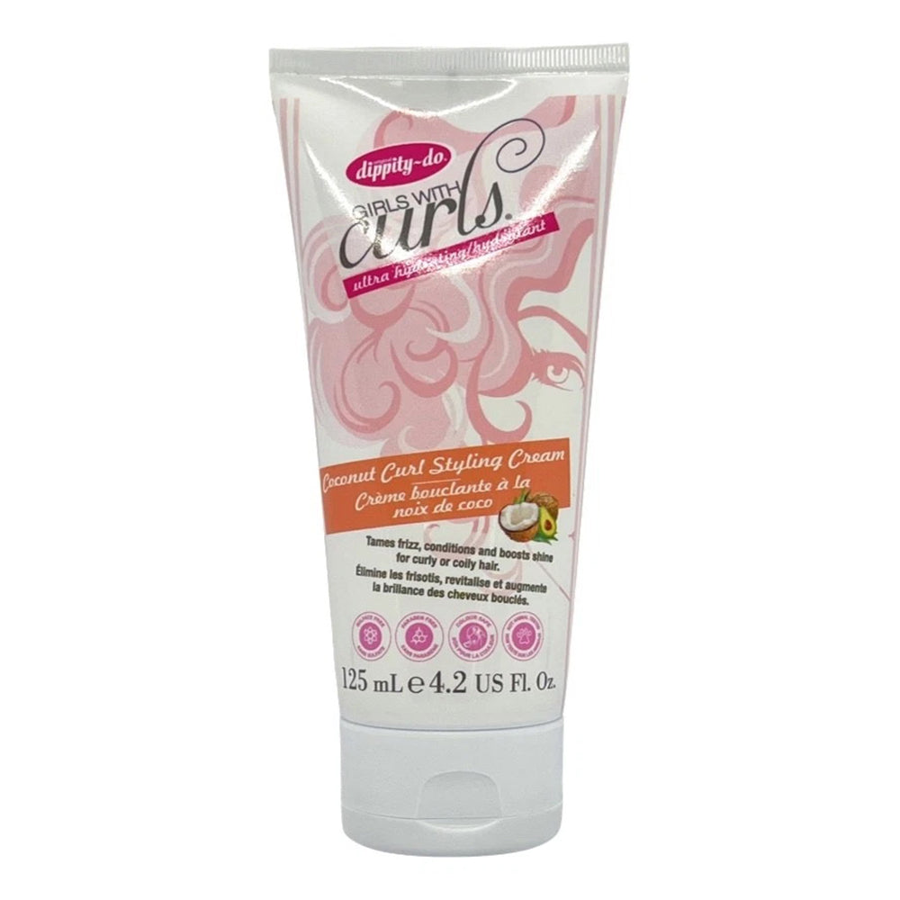 Dippity Do Girls with Curls Ultra Hydrating Coconut Curl Styling Hair Cream Hydrating Curl-Defining 4.2Oz (125ml)