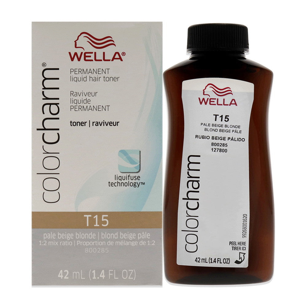 Wella Color Charm Permanent Liquid Toner Hair Color, T15 Pale Beige Blonde, 1.4 Oz