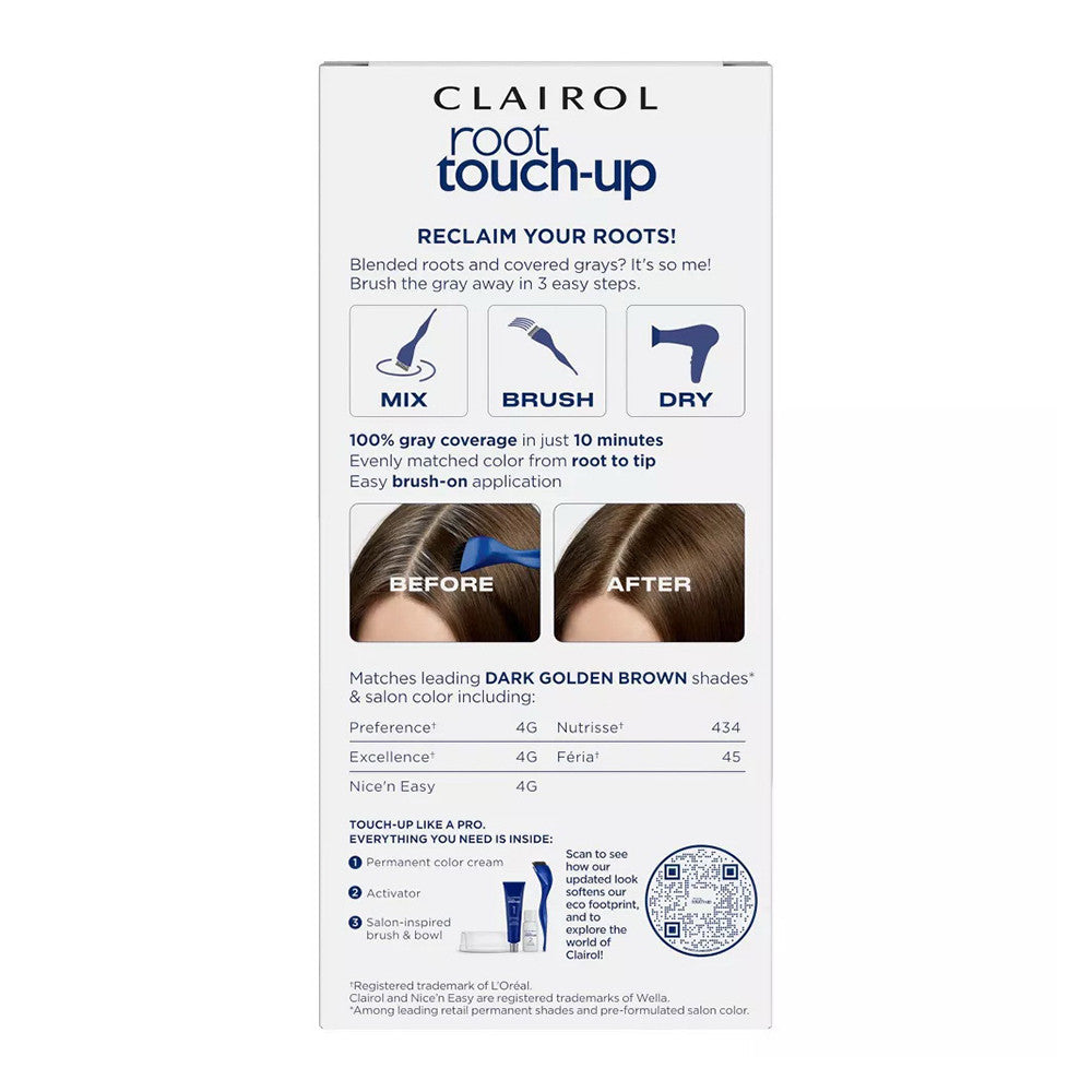 Clairol Root Touch-Up Permanent Hair Color, 4G Dark Golden Brown, 1 ea