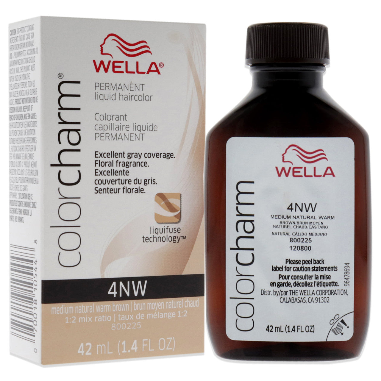 Wella Color Charm Liquid Permanent Hair Color, 4NW Medium Natural Warm Brown, 1.4 Oz