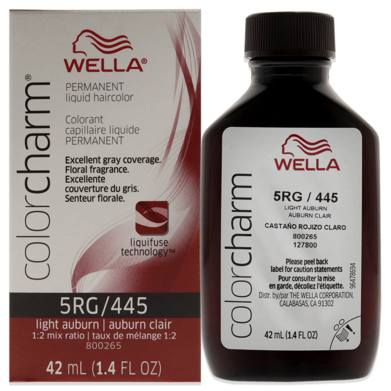 Wella Color Charm Liquid Permanent Hair Color, 5RG by 445 Light Auburn, 1.4 Oz
