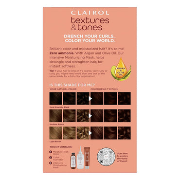 Clairol Textures & Tones Permanent Hair Dye, 2N Mocha Brown Hair Color, 1 Ea