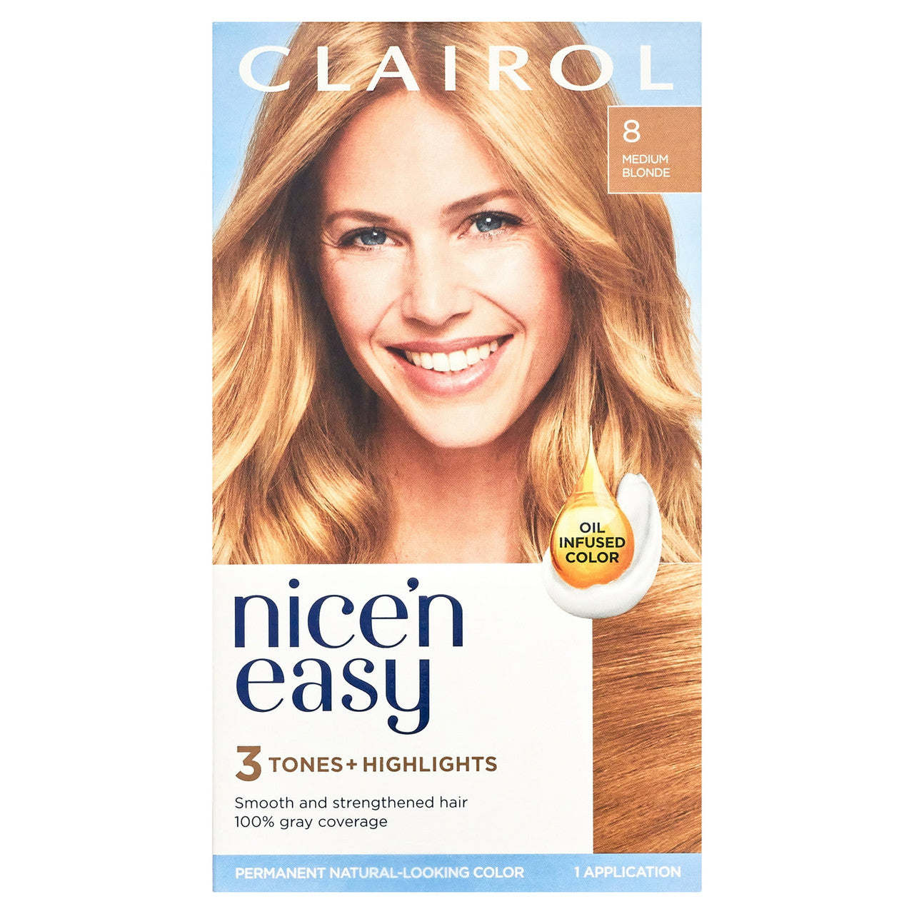 Clairol Nice N Easy 8 Medium Blonde Permanent Hair Color, Kit