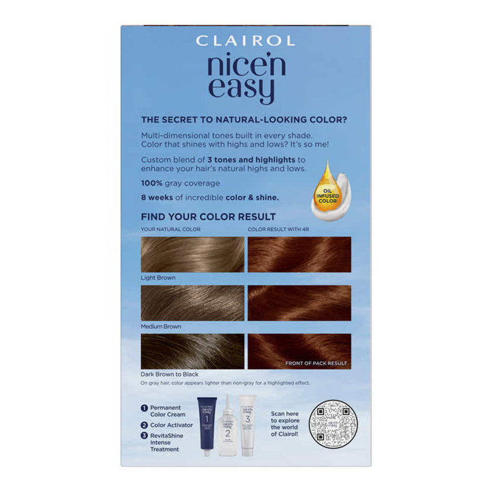 Clairol Natural Looking Nice and Easy Permanent Hair Color, Dark Auburn 4R, 1 Ea