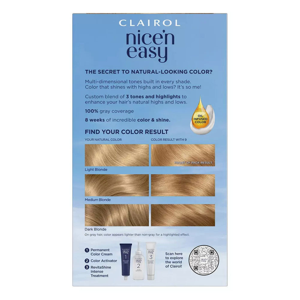 Clairol Nice N Easy Permanent Hair Color 9 Light Blonde, 1 Kit