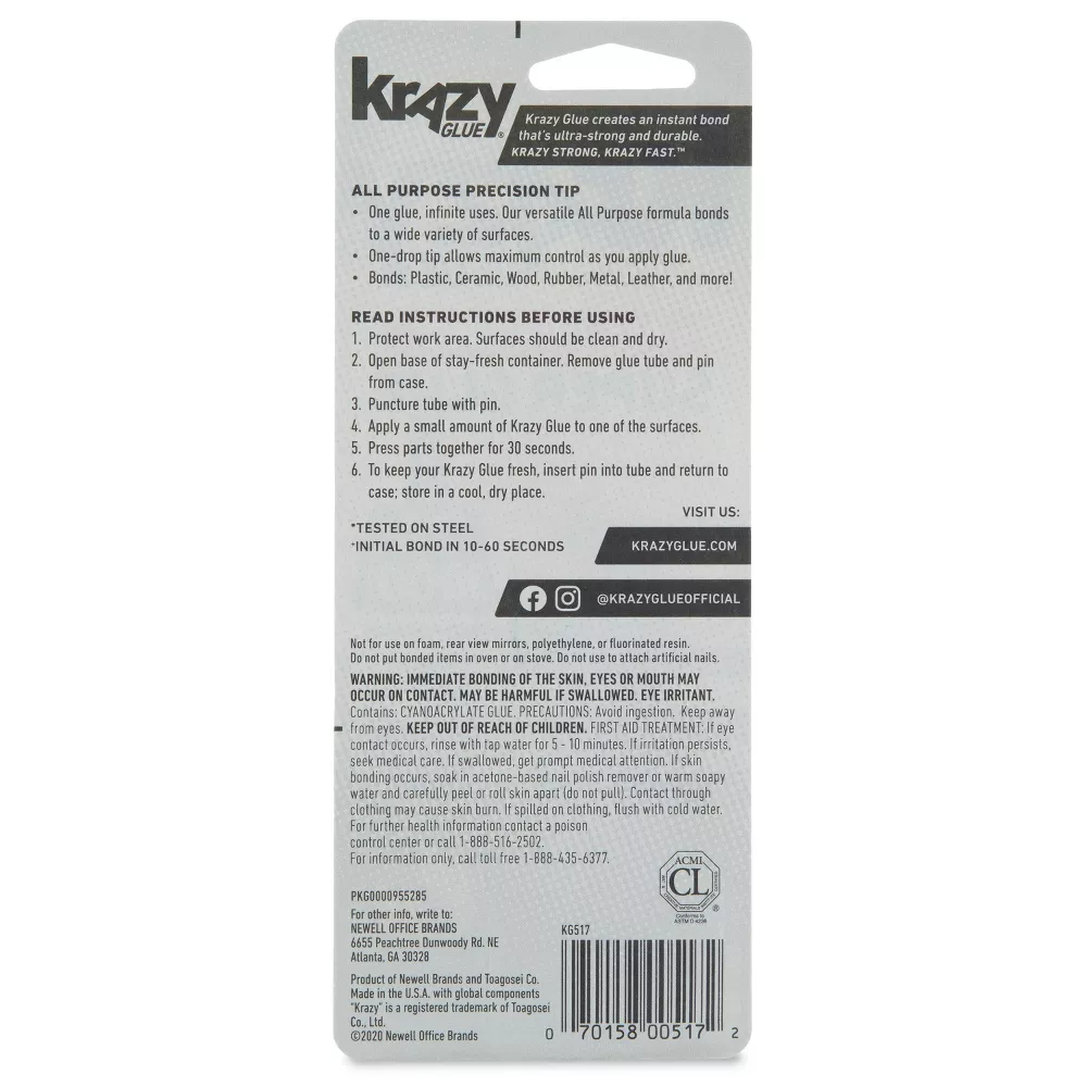 Krazy Glue KG517 100 Pack Instant Krazy Glue All Purpose Tube 2 Count