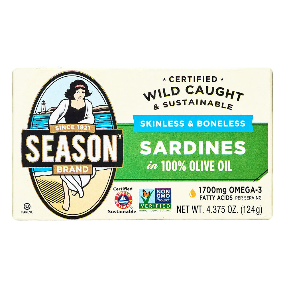 Season Sardines Skinless and Boneless in 100% Olive Oil, 4.375 Oz