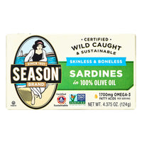 Season Sardines Skinless and Boneless in 100% Olive Oil, 4.375 Oz
