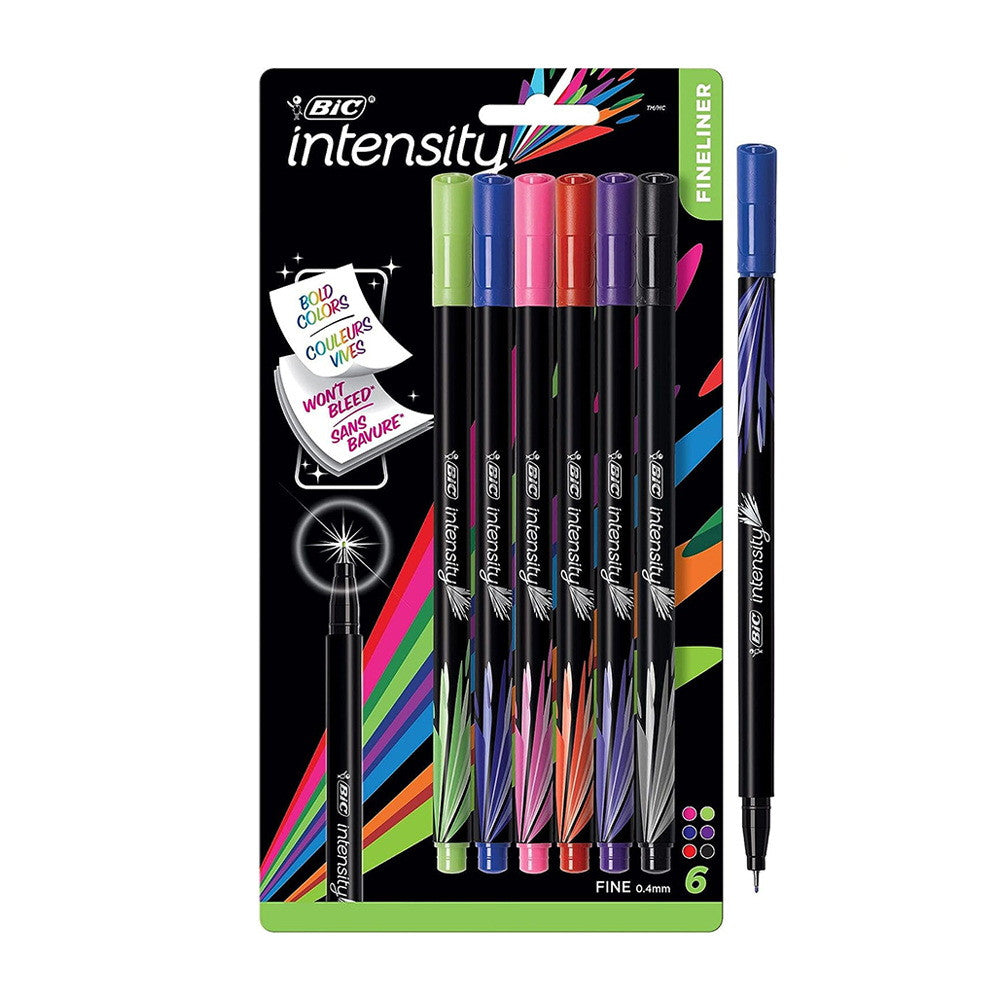 BIC Intensity Fineliner Marker Pen, Fine Point, Assorted Colors, 6 Ea